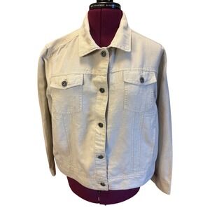 L.L.Bean Linen Blend Button Up Trucker Jacket Women's Casual Outerwear Beige